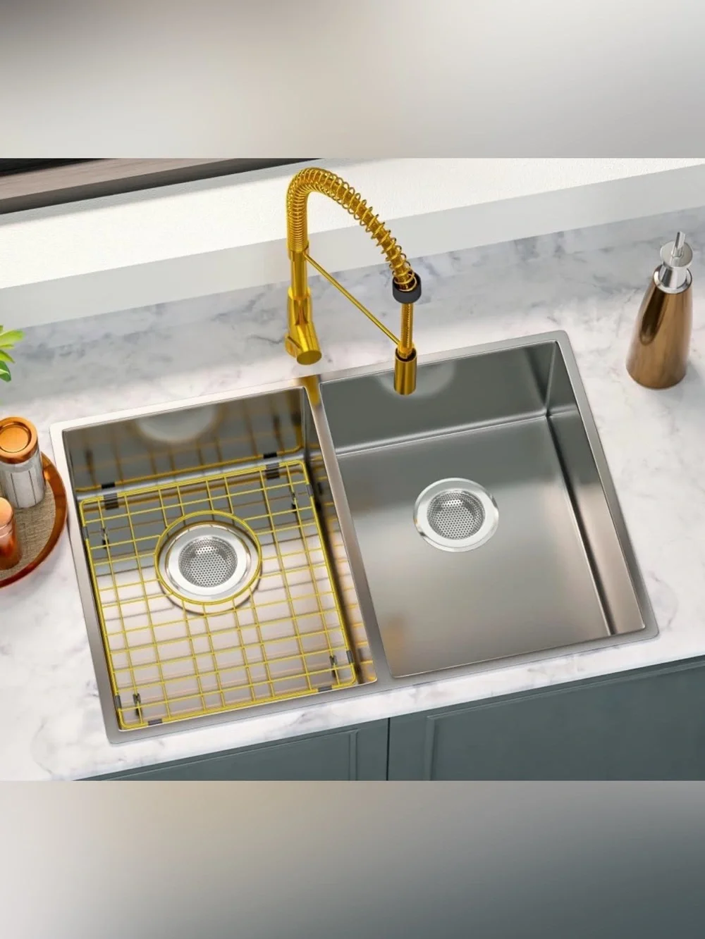 2 Pack Gold Kitchen Sink Bottom Grid Fit Right Angle Kitchen Sink, 15x13